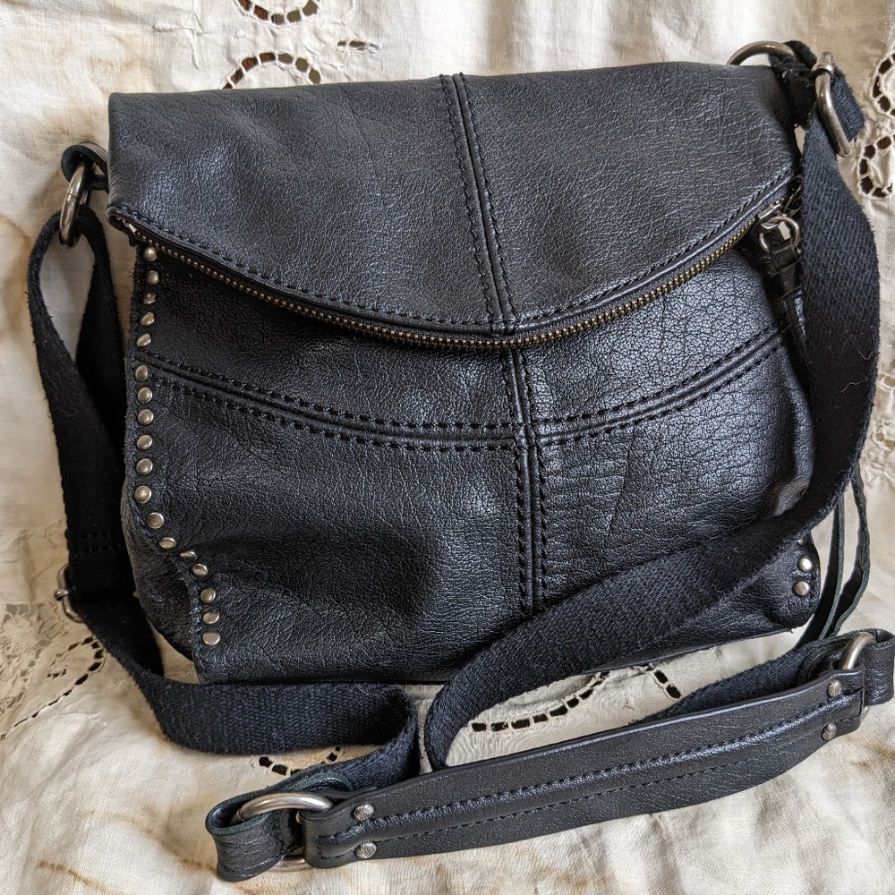 The Sak Vintage Leather Studded Fringe Foldover Crossbody Bag